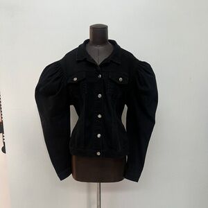 Black Puff Sleeve Denim Jacket | Statement Jean Jacket with Exaggerated Sleeves
